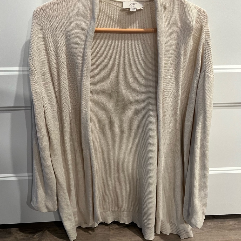 LOFT Cream Open-Front Cardigan Knit Top